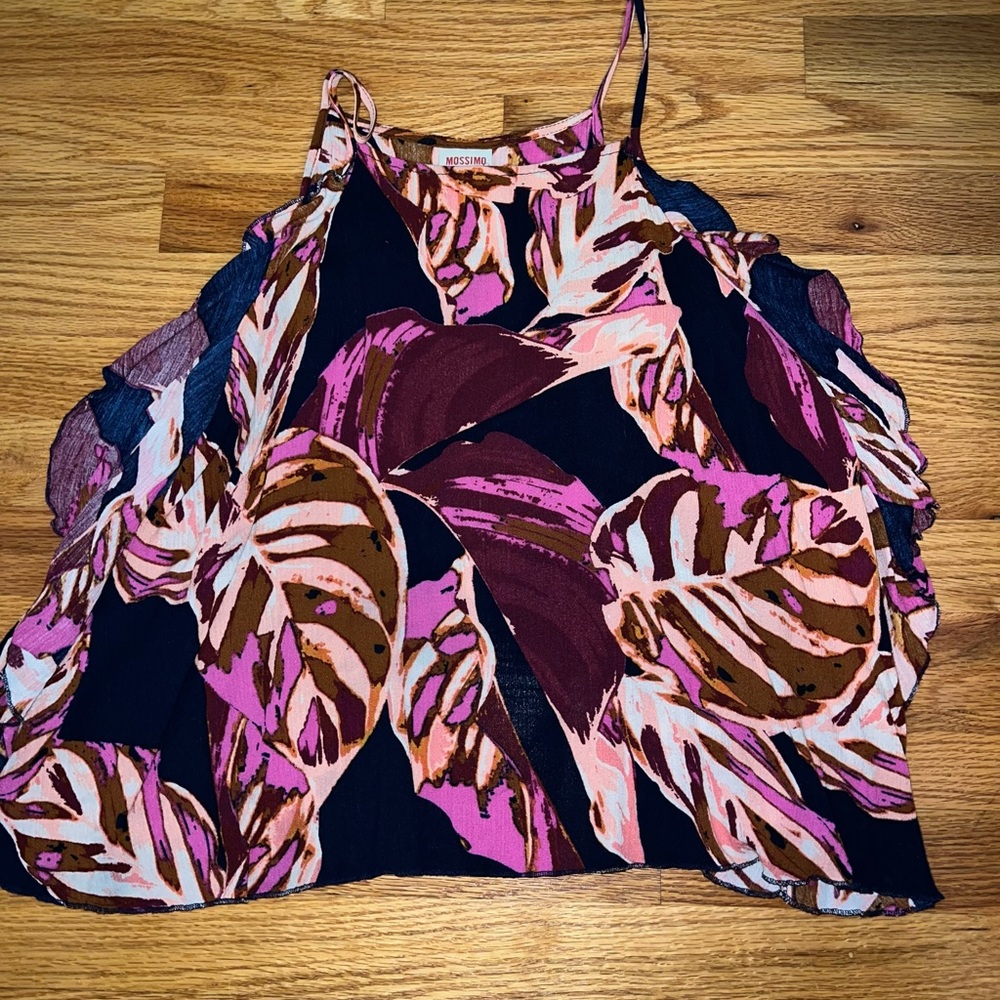 Mossimo Purple and Blue Tropical Open Back Tank Top